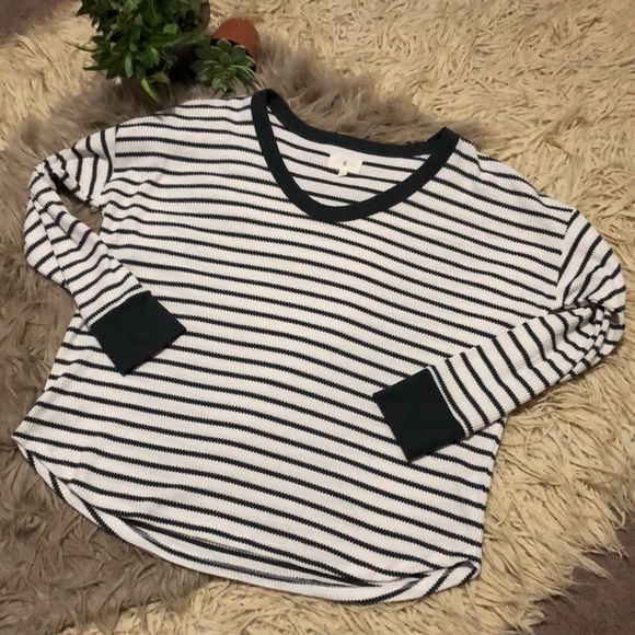 Lou & Grey Striped Thermal LongSleeve-Sz L-Relaxed Boxy Fit-Spruce Green-Cotton - Picture 10 of 14